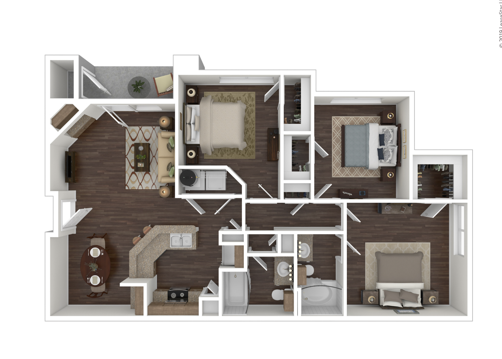 Floor plan for 3 beds, 2 baths, 1248 sqft